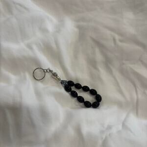 Black beaded keychain with silver
